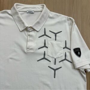 Automobili Lamborghini Polo Shirt Mens XXL (2XL) Pocket White With Gray Logos